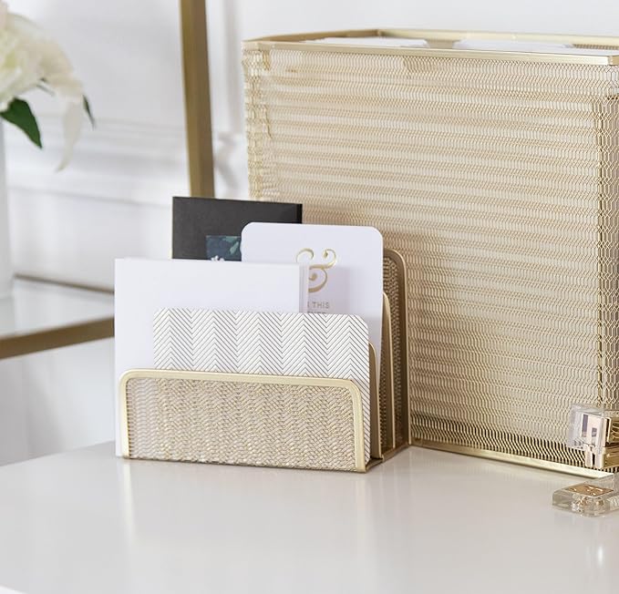 BLU MONACO | Gold Metal Mesh Mail Sorter Organizer Countertop | Paper Sorter - Image 2