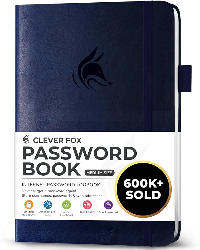 Clever Fox Password Book with alphabetical tabs. Internet Address Organizer by CleverFox