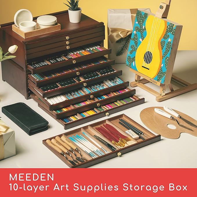 MEEDEN 10-Drawer Art Supply Storage Box, Beech Wood Art Box, Large Capacity - Image 2