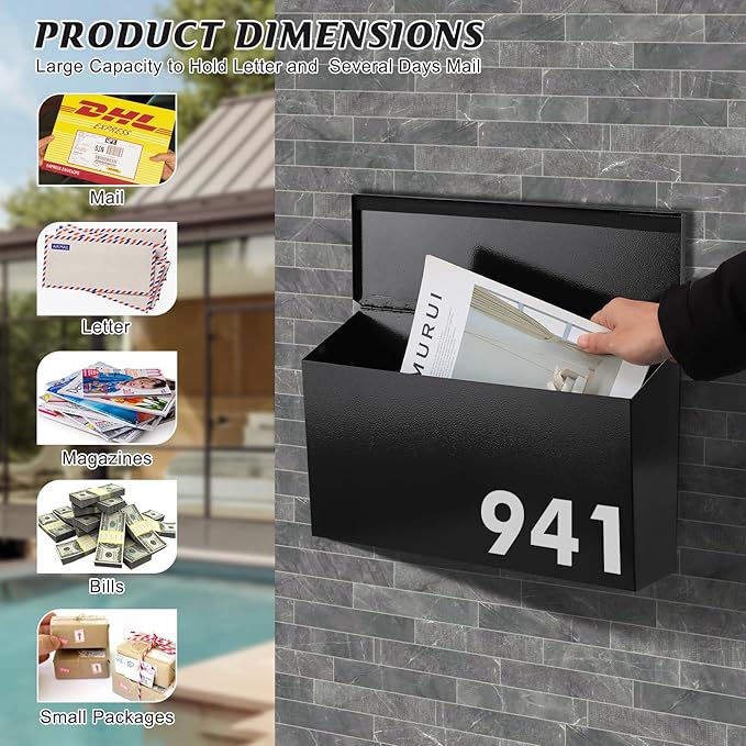 KYODOLED Wall-Mount Mailbox for House, Large Capacity Mail Box, Galvanized - Image 3