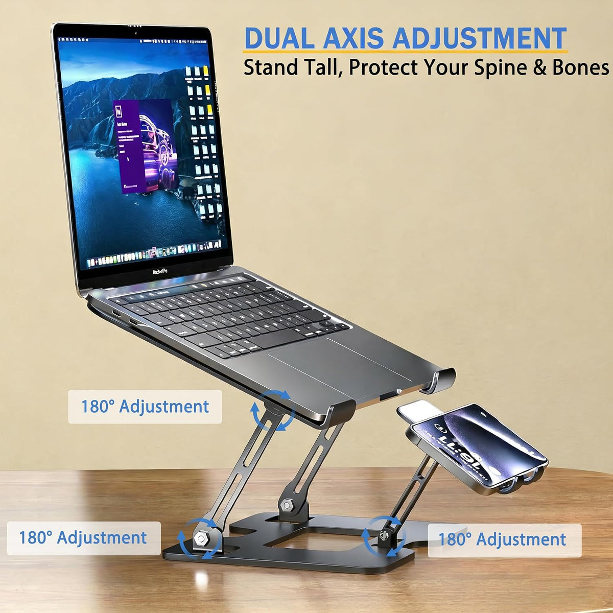 Laptop & Phone 2-in-1 Cooling Stand with Silent Fan, Adjustable Height &a...