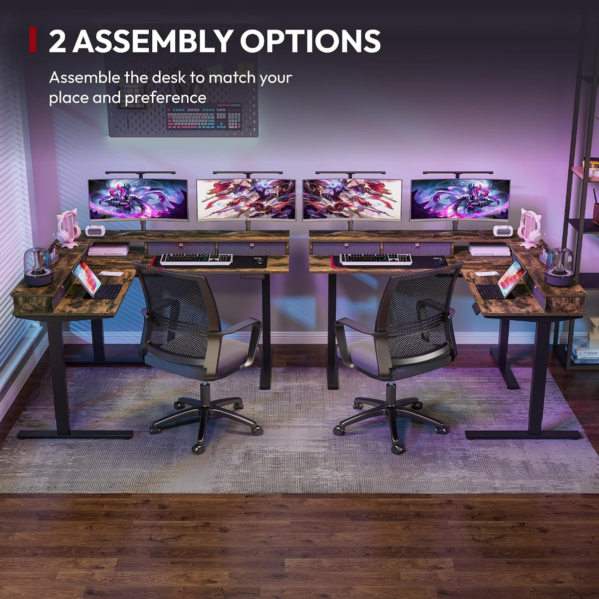 SANODESK 71x63 Electric L-Shaped Corner Standing Desk with 4 Drawers