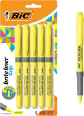 BIC Brite Liner Grip Highlighters, Chisel Tip, 5-Count Pack of Highlighters by BIC