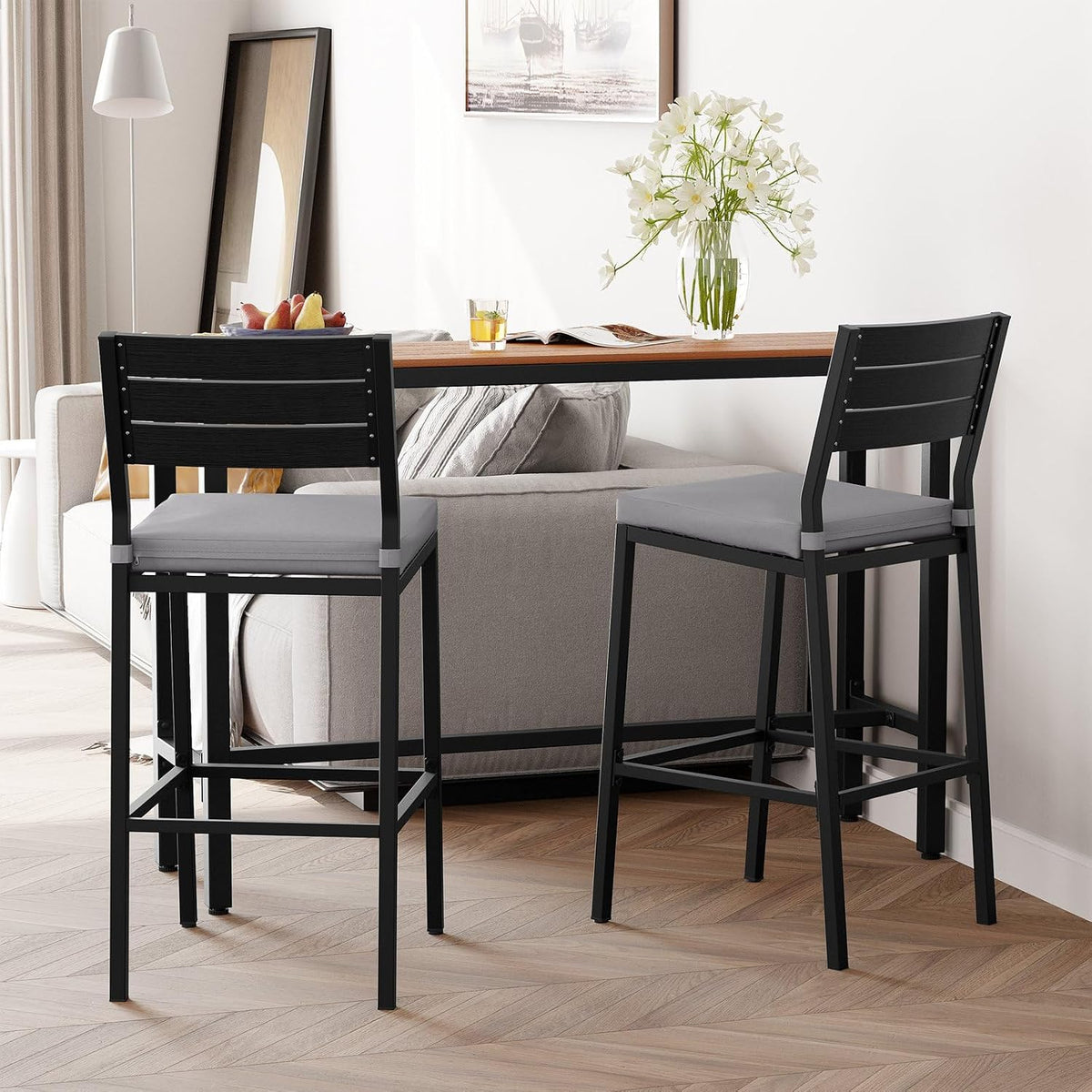 26.8"Outdoor/ Indoor Counter Height Bar Stools Set of 2 with Backrest