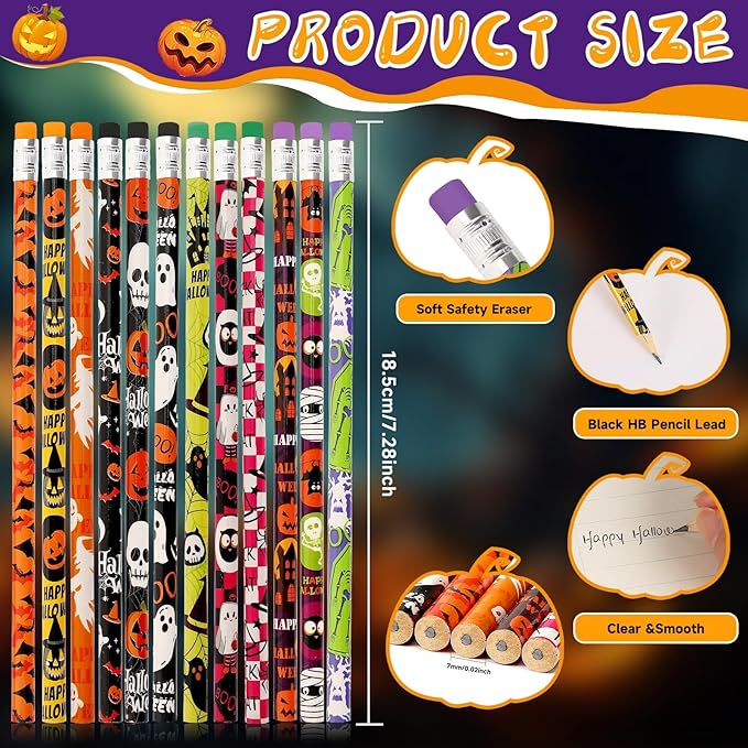 JULMELON 72PCS Halloween Party Favors Set, Wooden Pencils - Image 3