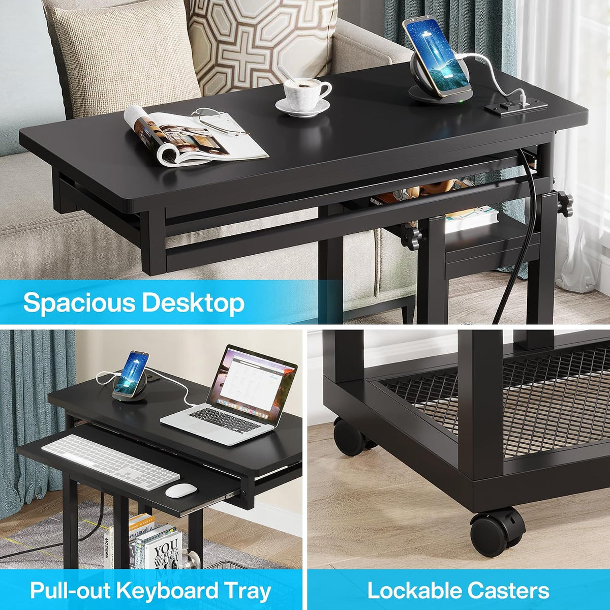 Tribesigns Small Portable Desk with Power Outlet, Height Adjustable Sofa Couc...