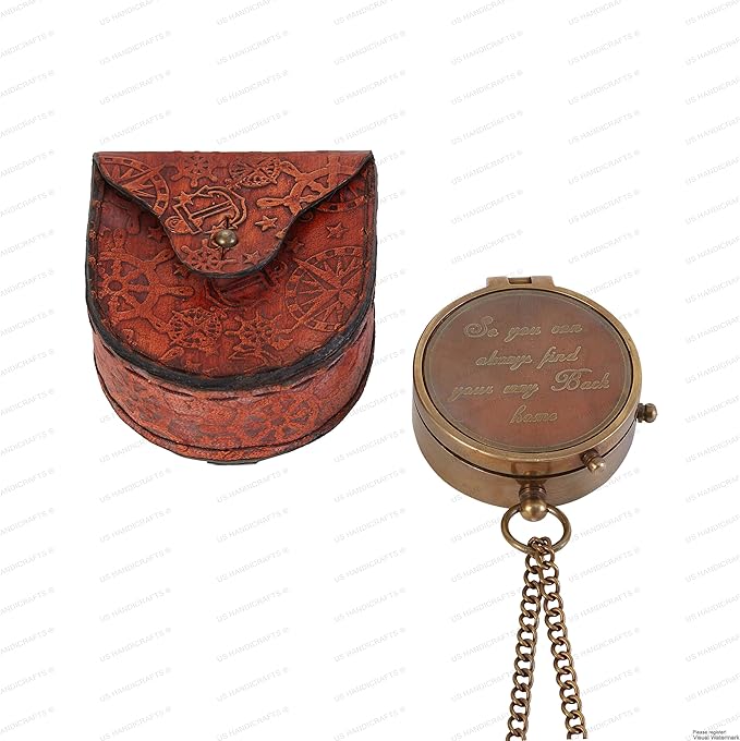 US HANDICRAFTS Brass Camping Compass, Engraved - Image 2