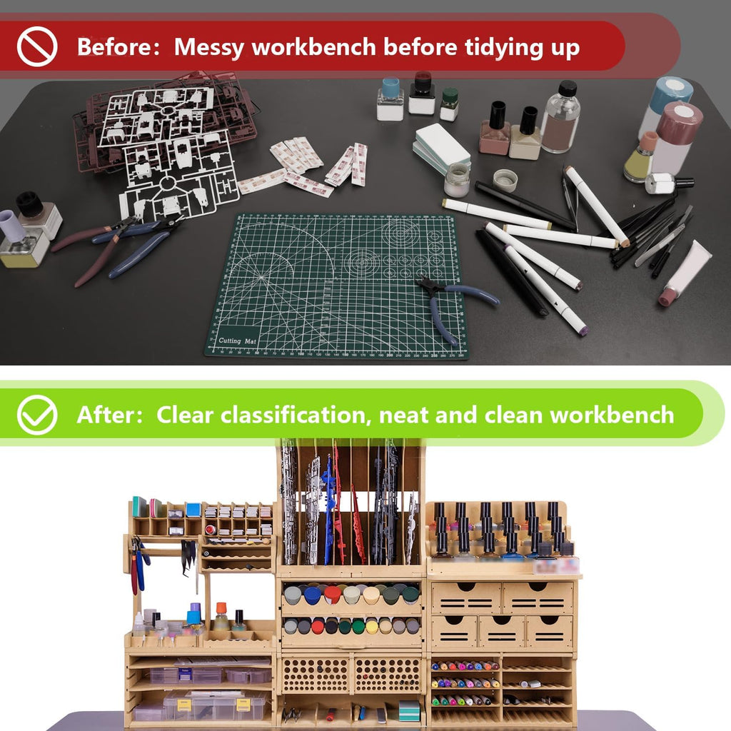 wooden model kit tool organizer storage rack, paint shown in use