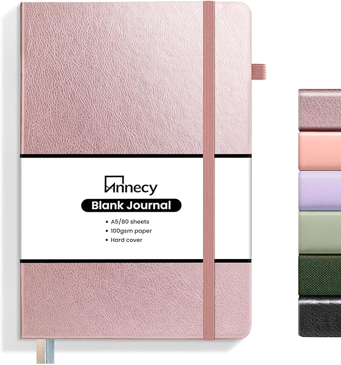 Annecy Blank Journal Notebook, Medium 5.5x 8.25, 160 Pages 100GSM Writing Paper by Annecy
