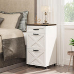 3 Drawers Farmhouse File Cabinet with Wheels for Home Office, Rustic White | Halitaa Vertical Filing Cabinet Fits Letter/A4 Size, Rolling File Cabinet Wooden Printer Stand for Home Office