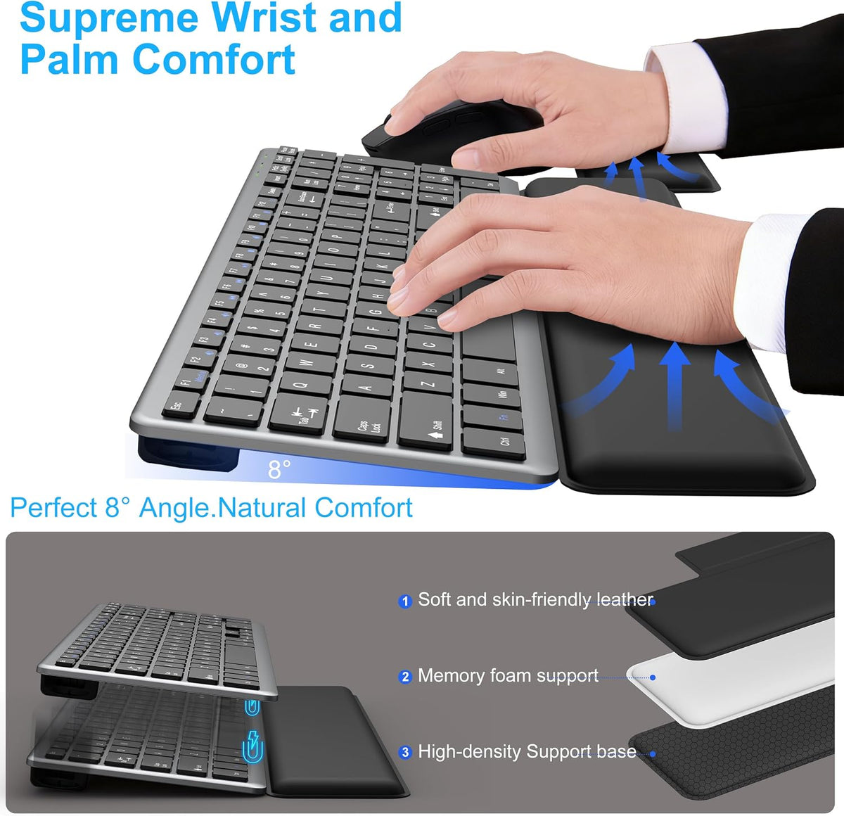 Ultra Slim Quiet Silent Wireless Keyboard and Mouse Combo with Magnetic Wrist...