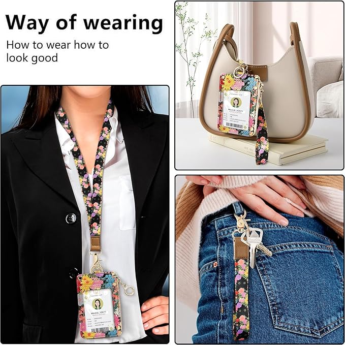 bolimoss Black Cat Flower Lanyard Wallet, Pu Leather Women Zid ID Case - Image 2