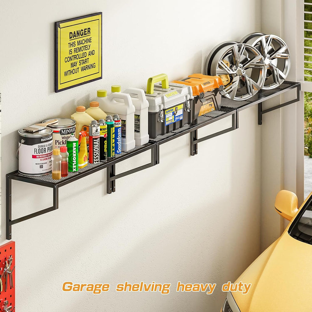 threehio 3 pack garage wall shelving, heavy duty, side view