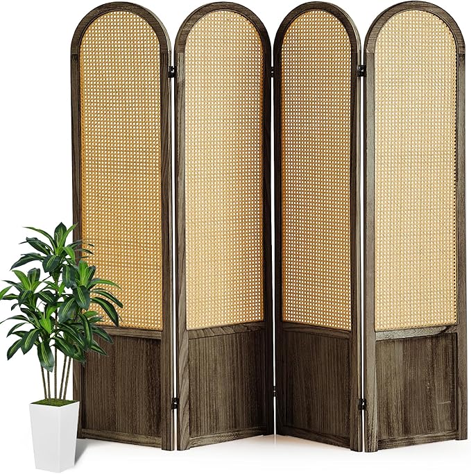 Asnefeli 4 Panel Room Divider Wall, Folding Privacy Screen, Foldable Wood by AsNefeli