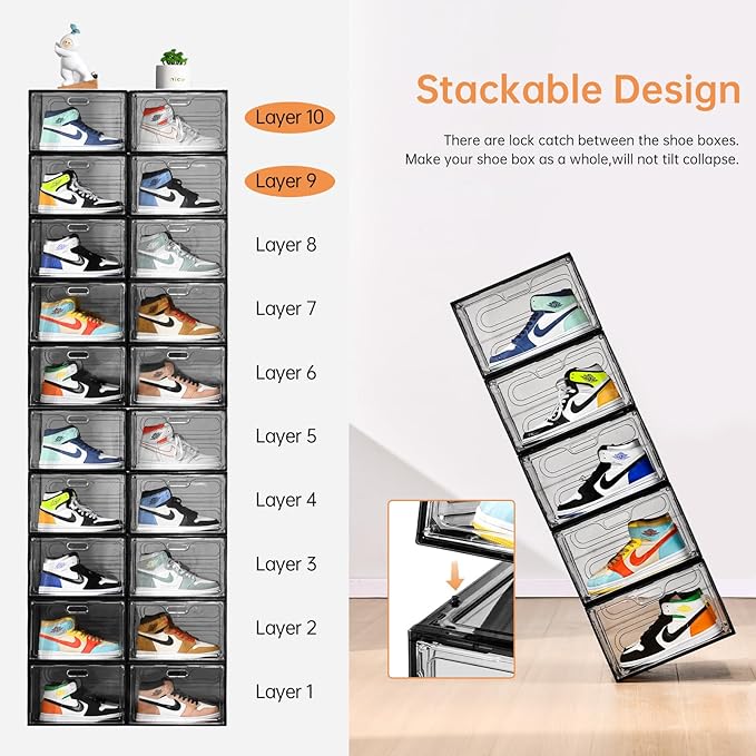 Amllas New Gray 8 Pack Shoe Boxes Stackable, Large Shoe Storage Organizer - Image 9