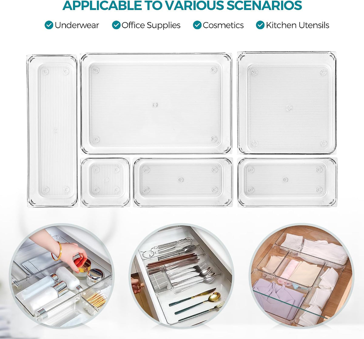 12 Pack Drawer Organizers, 3"X 9" Clear Acrylic Storage Bins