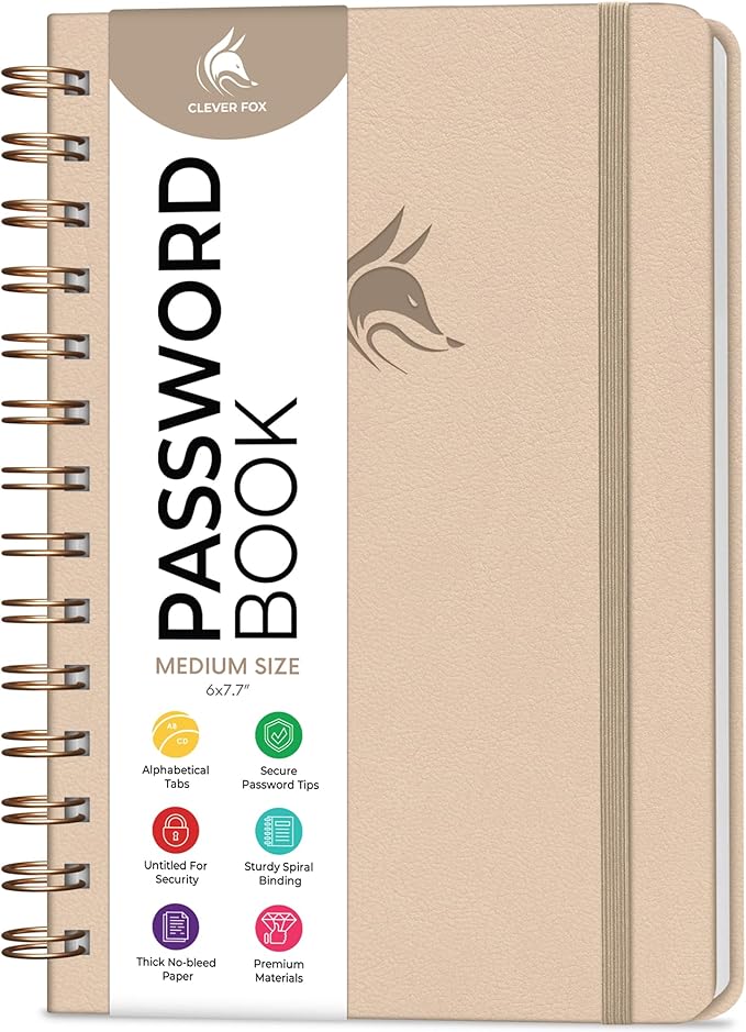 Clever Fox Password Book Spiral – Internet Address & Password Organizer by CleverFox
