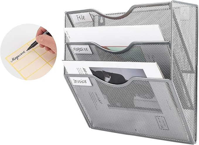EasyPAG Hanging Wall File Organizer, 3 Pocket Wall Mounted Mail Organizer - Image 2