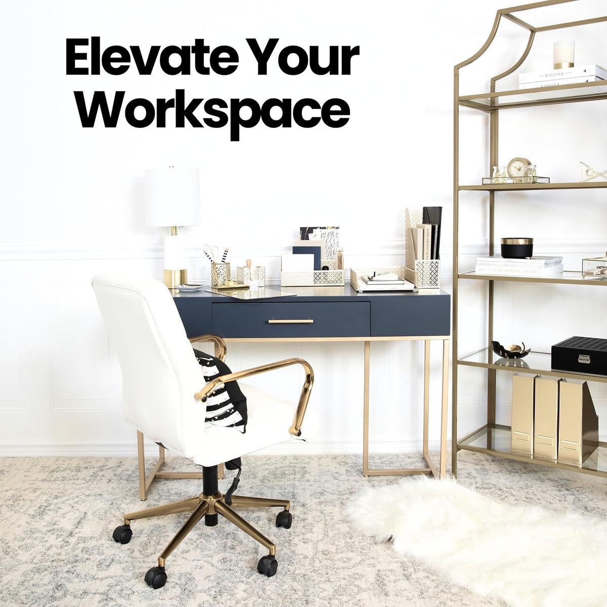 blu monaco | gold desk organizer set with, side view