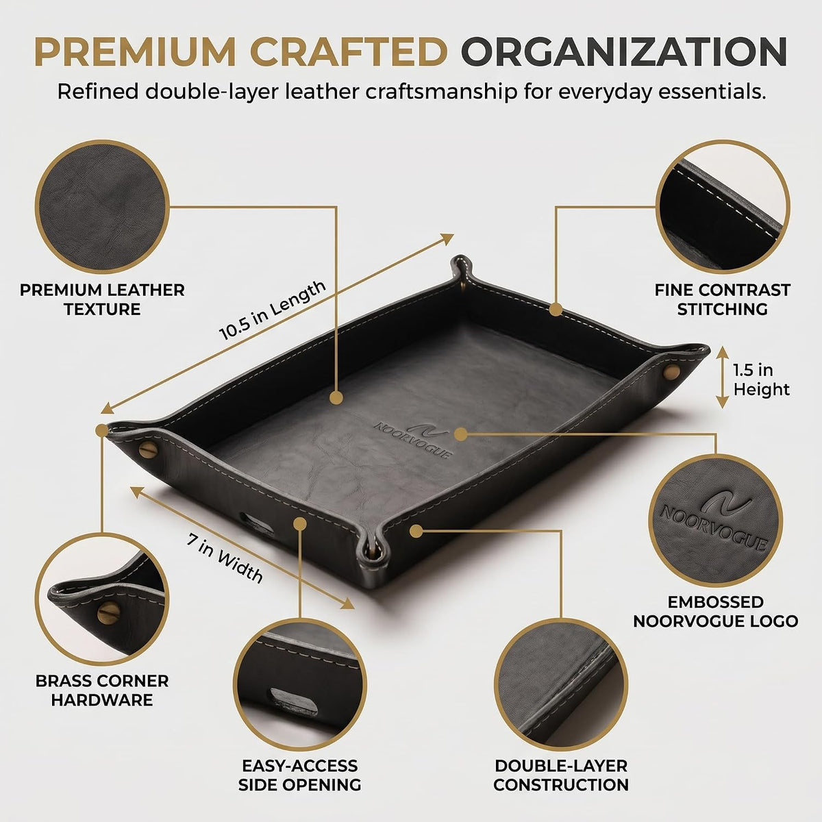 Leather Valet Tray for Men – Double Layer Genuine Leather EDC Catchall Tray O...