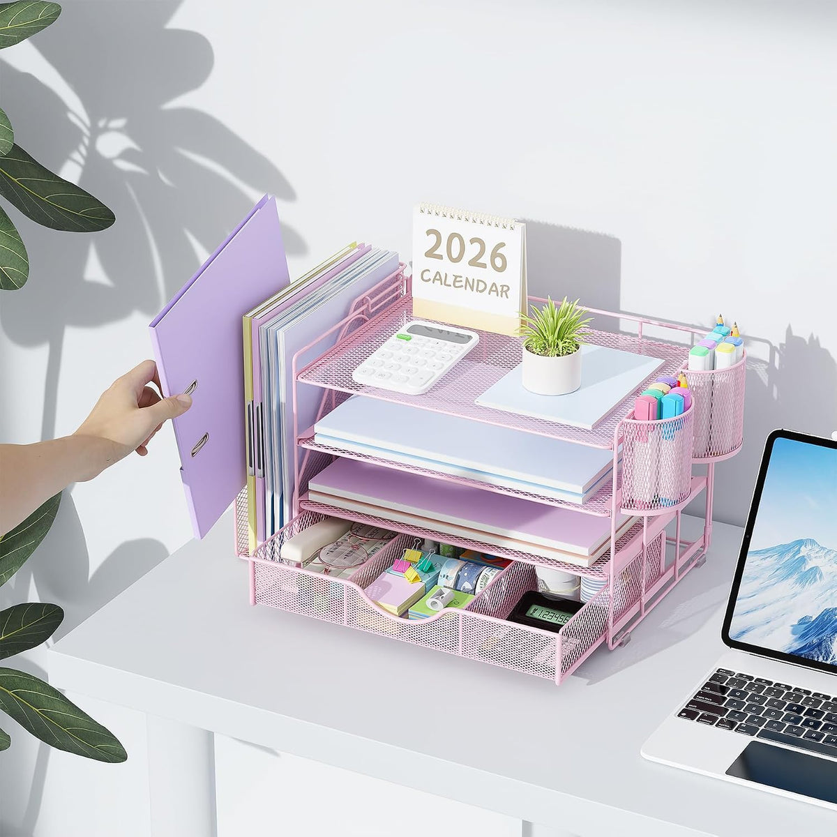 gianotter Desk Organizers and Accessories with File Holder, 4-Tier Desk Acces...