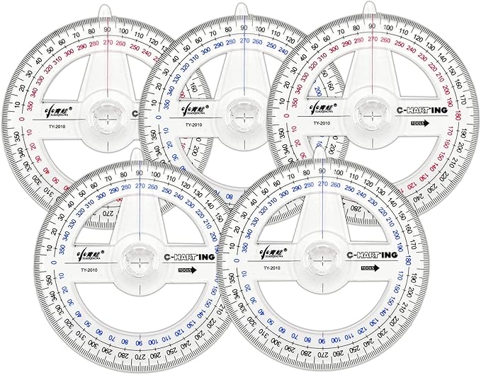 360° Protractor Pack of 5 Protactors Plastic Protractor Math Protractors Clear by LYHLYA
