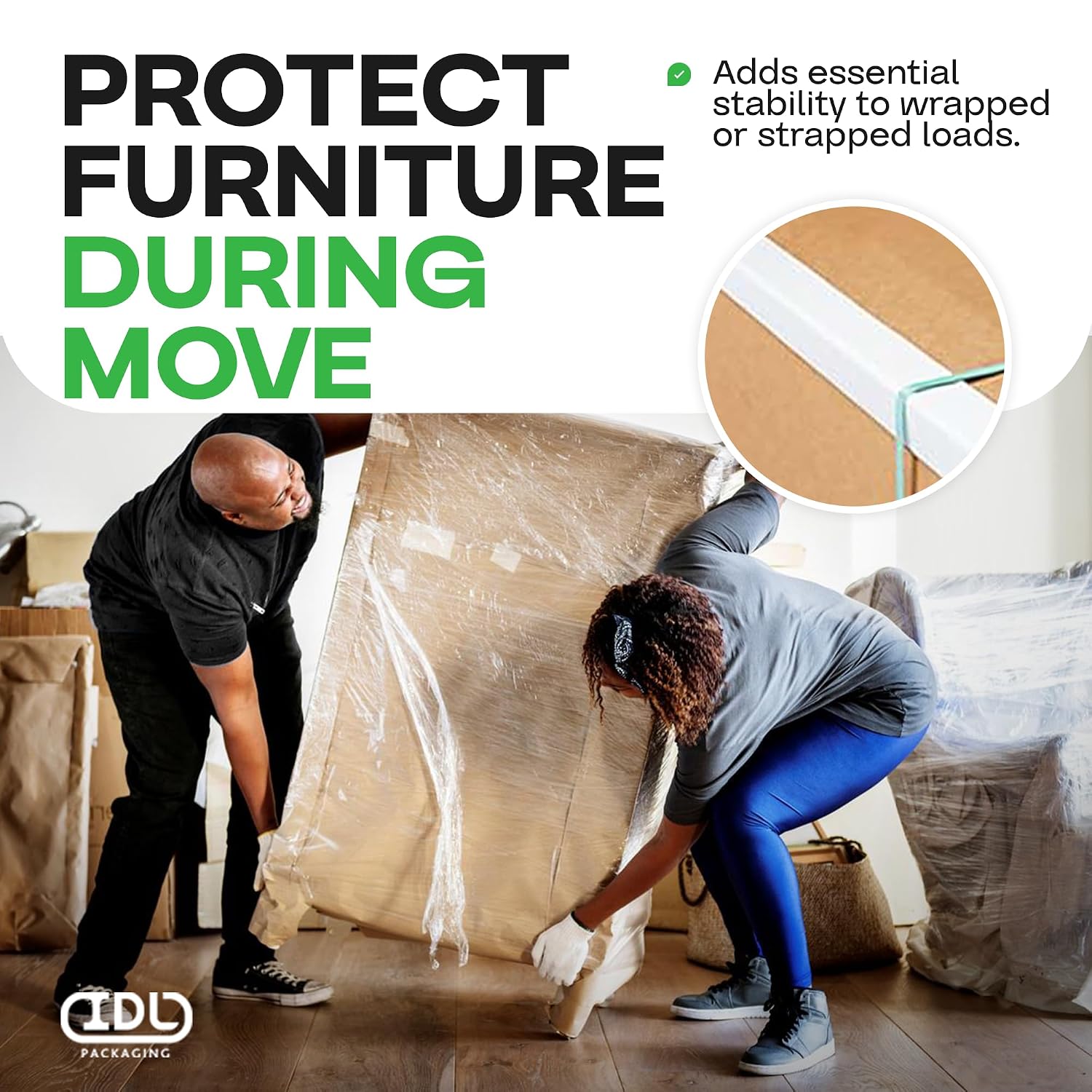 IDL Packaging 2” x 2” x 12” Cardboard Edge Protector (Pack of 20) - Corner Protectors for Shipping, Storage, & Moving – Reinforced Corner Guard Protection for Pallets, Wall Corners, & Furniture | White Corner Protectors for Shipping, Storage, & Moving –