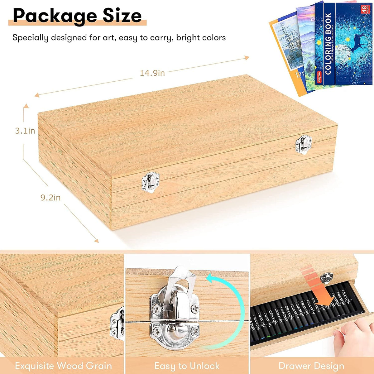 ibayam 150-pack art supplies, deluxe wooden art set, front angle view