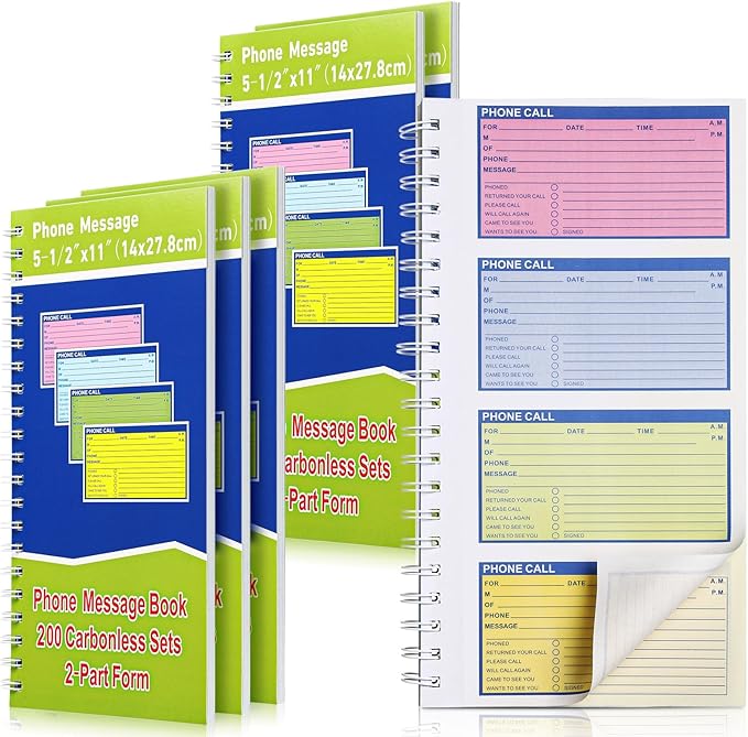 Sinmoe 6 Pcs Spiral Bound Phone Message Book by Sinmoe