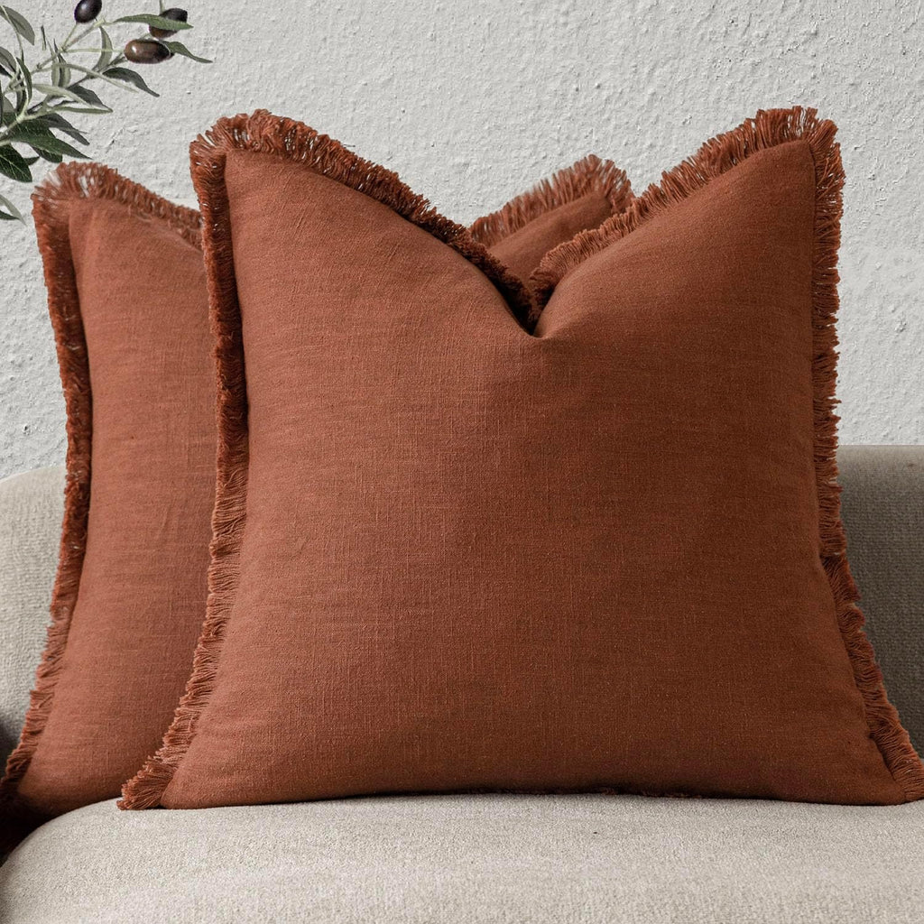 Foindtower Set of 2 Decorative Linen Fringe Throw Pillow Covers Boho Farmhouse