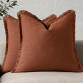 Foindtower Set of 2 Decorative Linen Fringe Throw Pillow Covers Farmhouse