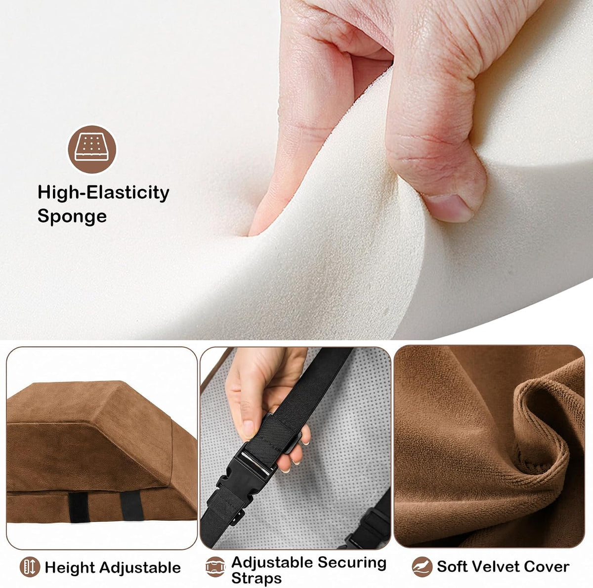 6-inch Thick Wedge Adjustable Recliner Leg Rest Cushion with Secure Straps