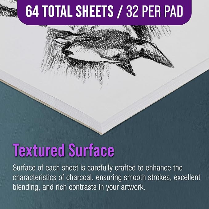 U.S. Art Supply 9" x 12" Premium Heavy-Weight Charcoal Sketchbook - 90lb Sketch - Image 4