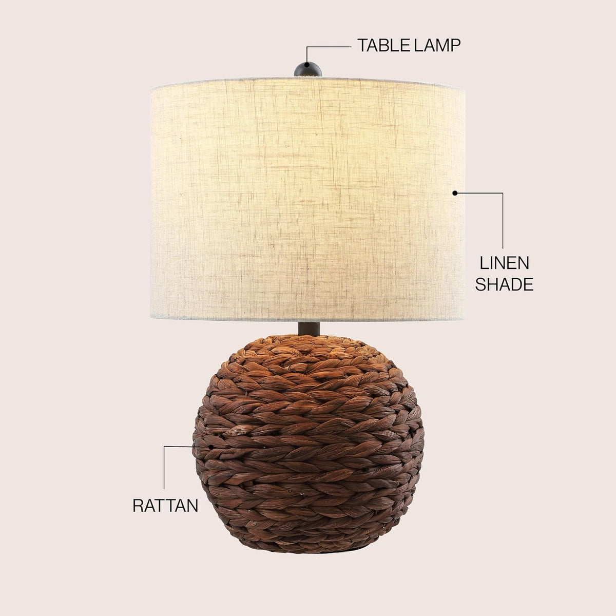 JONATHAN Y Camilo Coastal Woven Rattan Globe Table Lamp 21.5", Dark Brown