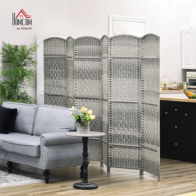 HOMCOM 6 Panel Room Divider, Hand-Woven Freestanding Wall Partition - Image 2