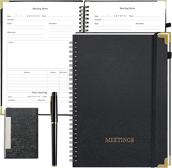 Meeting Notebook Set for Work – 3 Piece PU Leather Business Notebook - Image 2