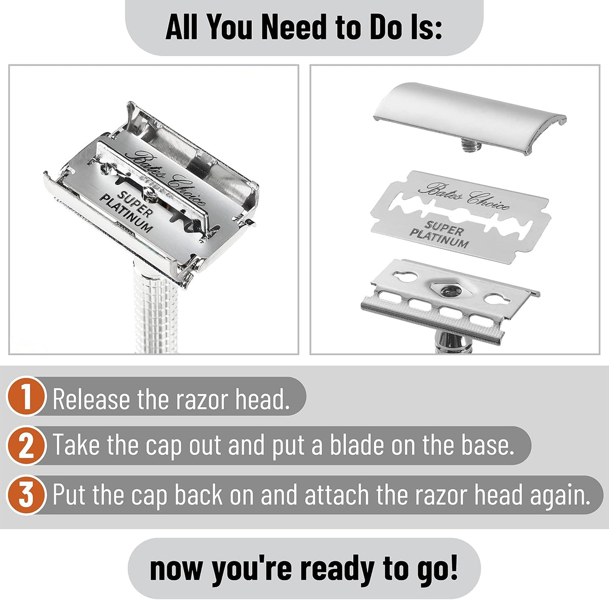 Bates- Double Edge Razor Blade, 1000 Pack, Silver, Stainless Steel, Shaving B...