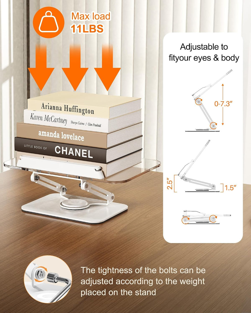 BYMECOST Acrylic Book Stand for Reading, Adjustable Book Holder, White