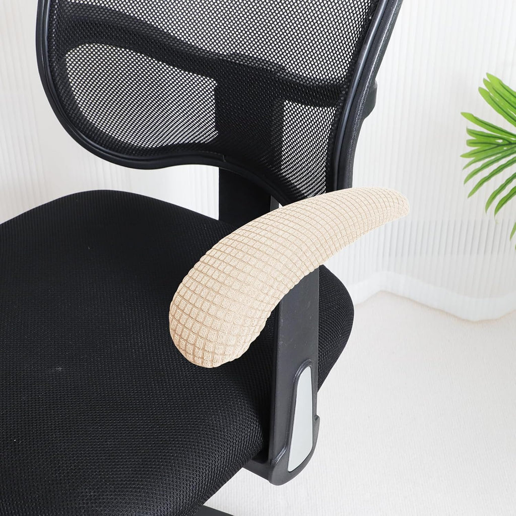 FORCHEER Beige Office Chair Armrest Covers 10-13 inch Long 2 Pieces Stretchable Water Resistant Jacquard Desk Chair Arm Rest Covers for Computer Chair Arm Removable Washable
