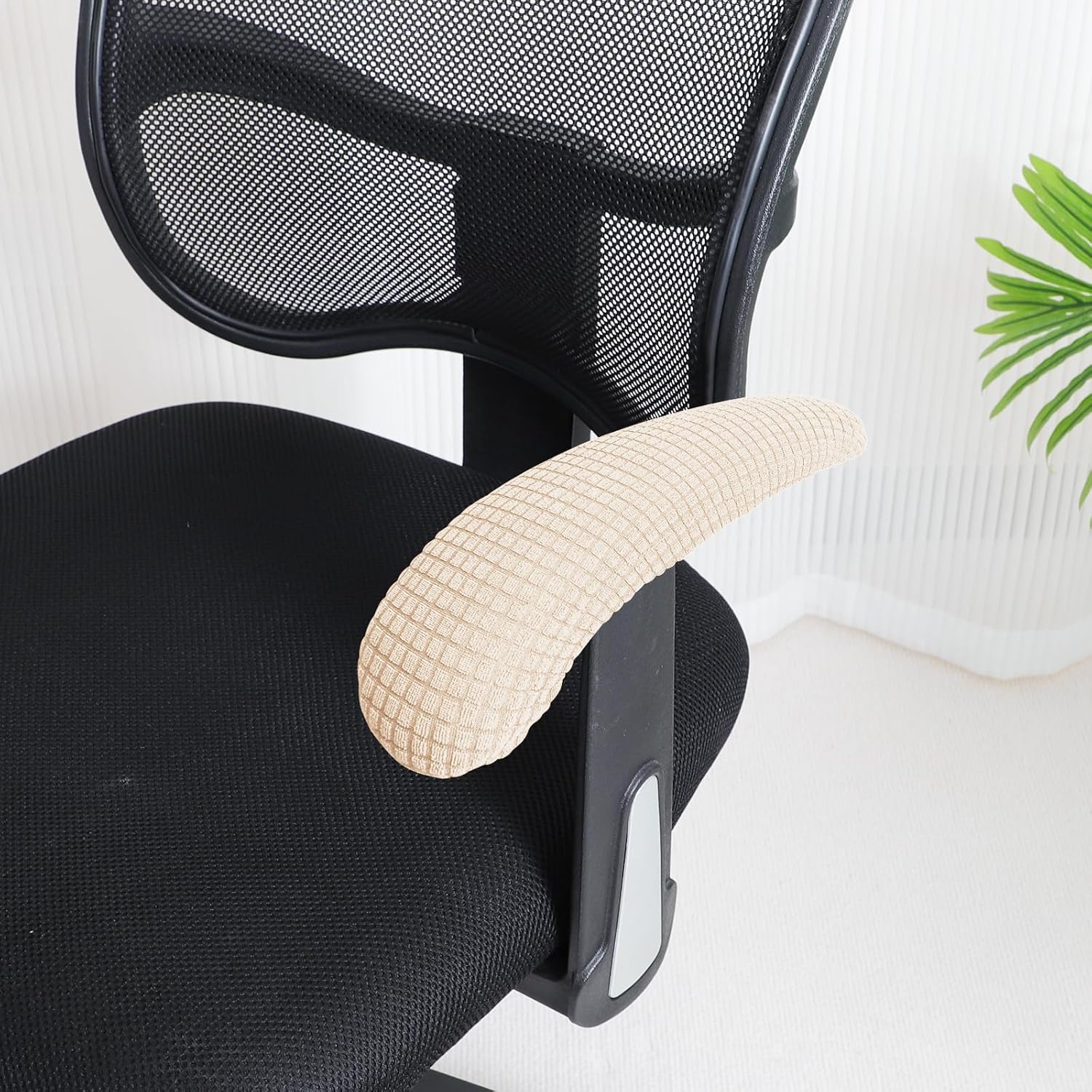 FORCHEER Beige Office Chair Armrest Covers 10-13 inch Long 2 Pieces Stretchable Water Resistant Jacquard Desk Chair Arm Rest Covers for Computer Chair Arm Removable Washable