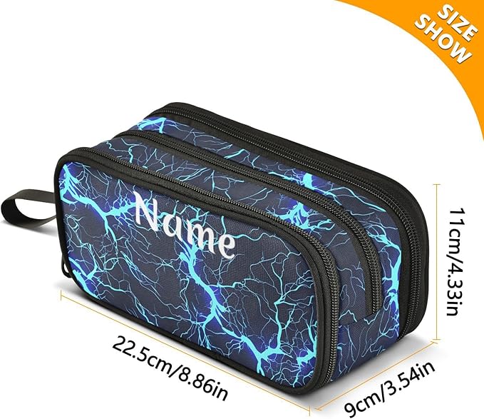 BOENLE Custom Dark Blue Electric Lightning Pencil Case Box Boys Girls - Image 4