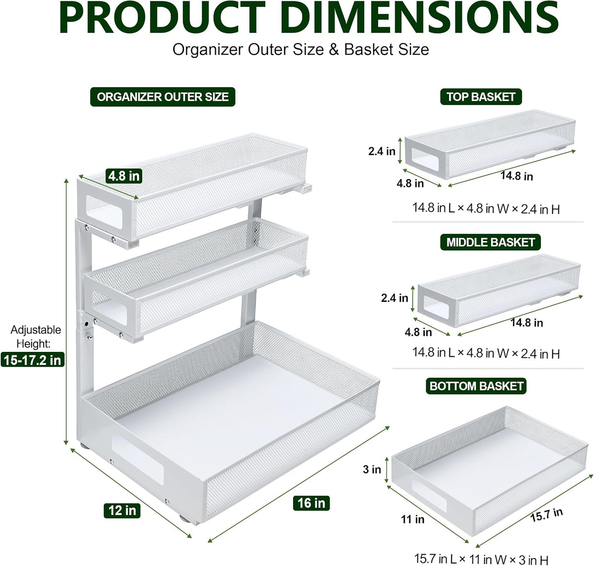 3 Tier Under Sink Organizer for Bathroom, Pull Out Drawers, 1 Pack