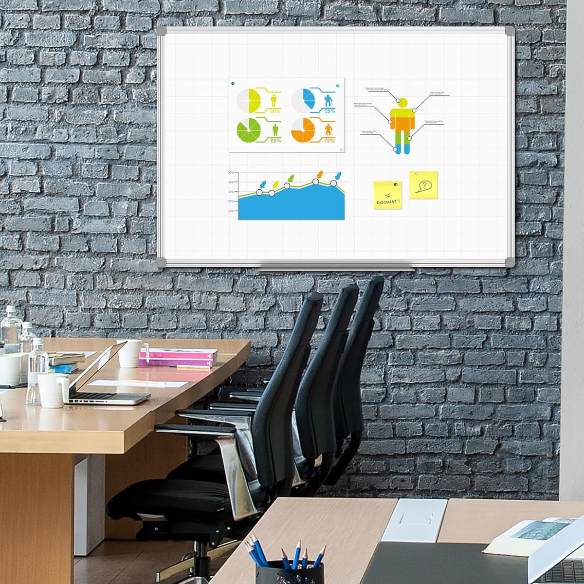 JILoffice Magnetic Dry Erase Planning Board, Grid Pattern White Board 36 x 24...