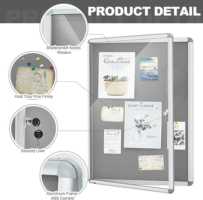 Geetery 36 x 24 Inch Enclosed Bulletin Board - Image 3