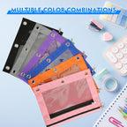 Pencil Pouch for 3 Ring Binder - 3 Pack Zippered Pencil Pouches with Transparent Mesh Window| Binder Pouch with Smooth Zippers| Zippered Pencil Bag for School Office Students, Black+Grey+Pink