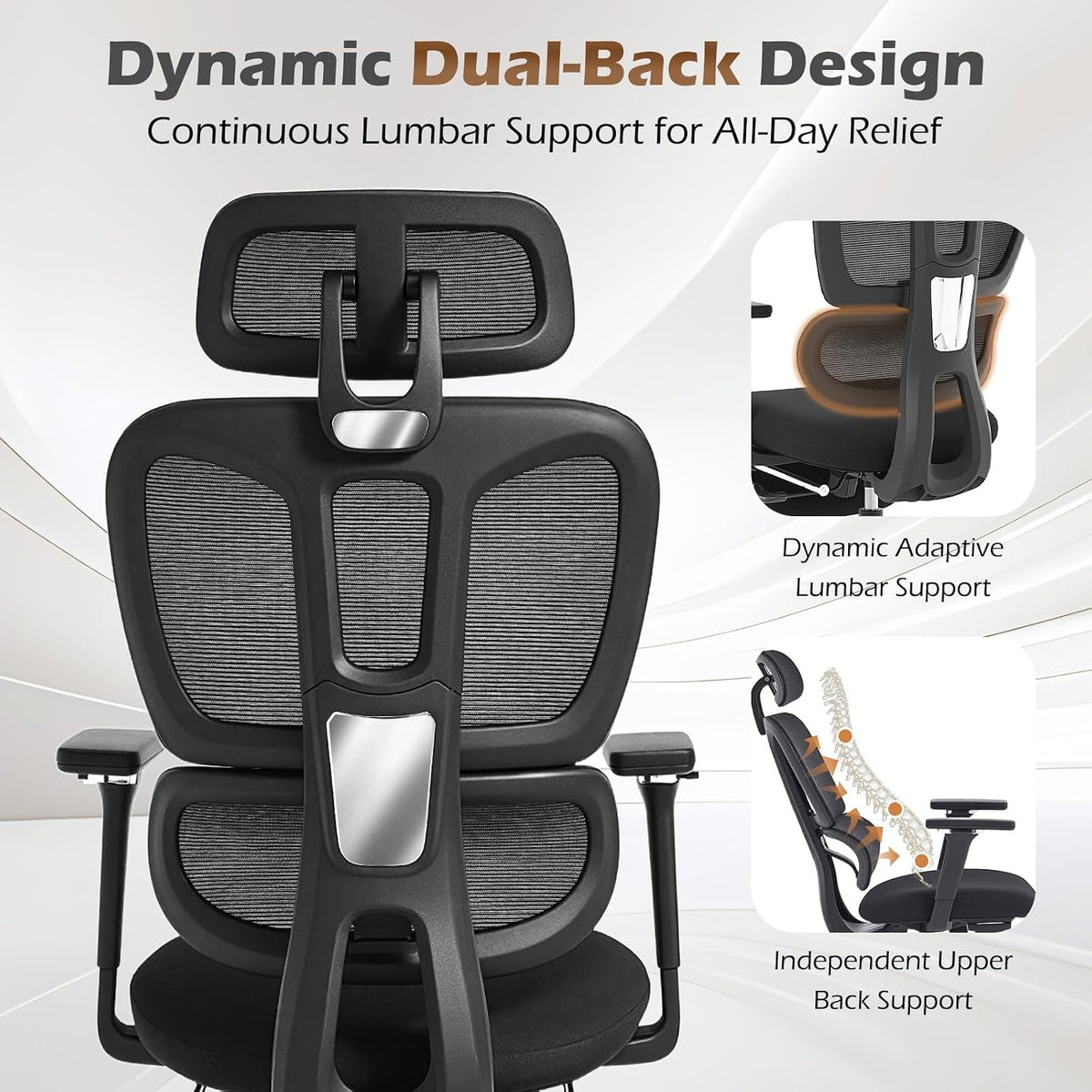 Ergonomic Office Chair with Footrest and Dynamic Lumbar Support, Black