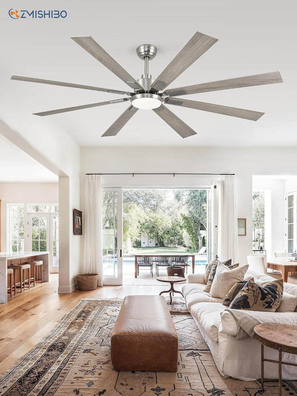 zmishibo 72” modern ceiling fan with light, remote, front angle view
