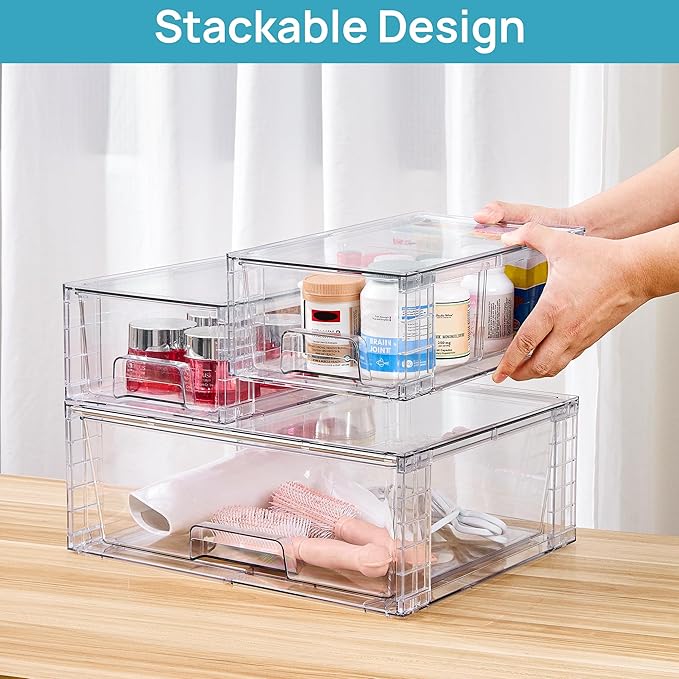 Vtopmart Clear Stackable Storage Drawers Set of 6, Easily Assemble Acrylic - Image 4
