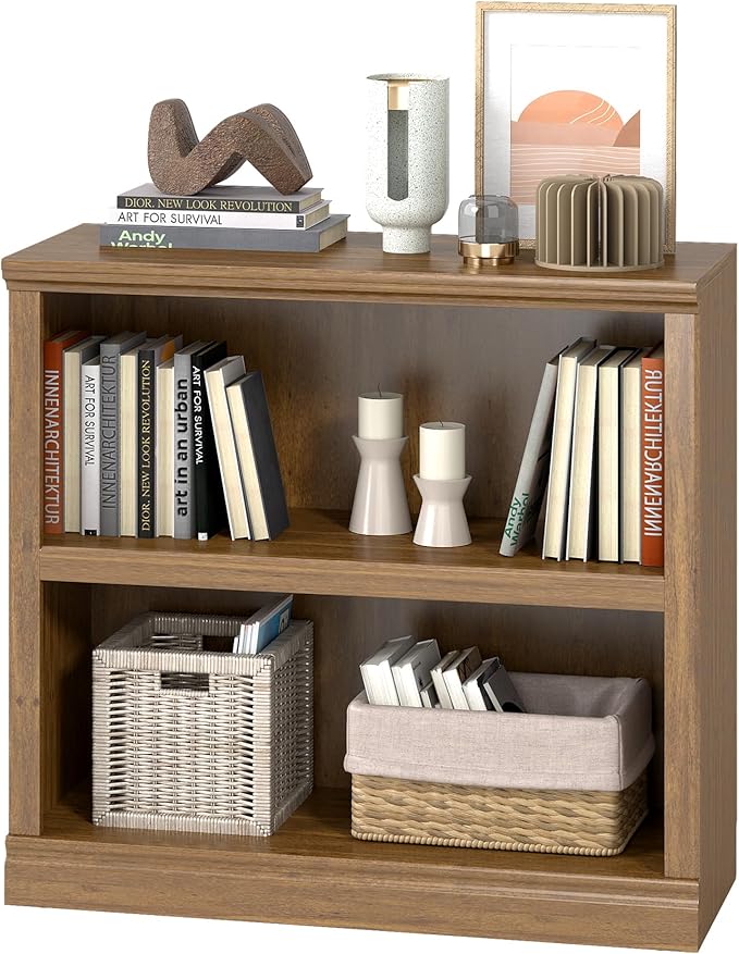blini 2-Shelf Bookcase Wooden Bookshelves 33in Wide Floor Standing Display - Image 5