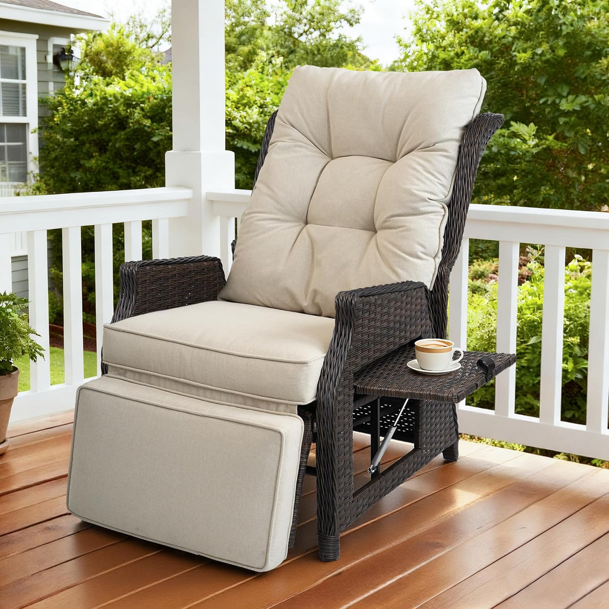 Outdoor Recliner with Adjustable Backrest and Footrest,Beige